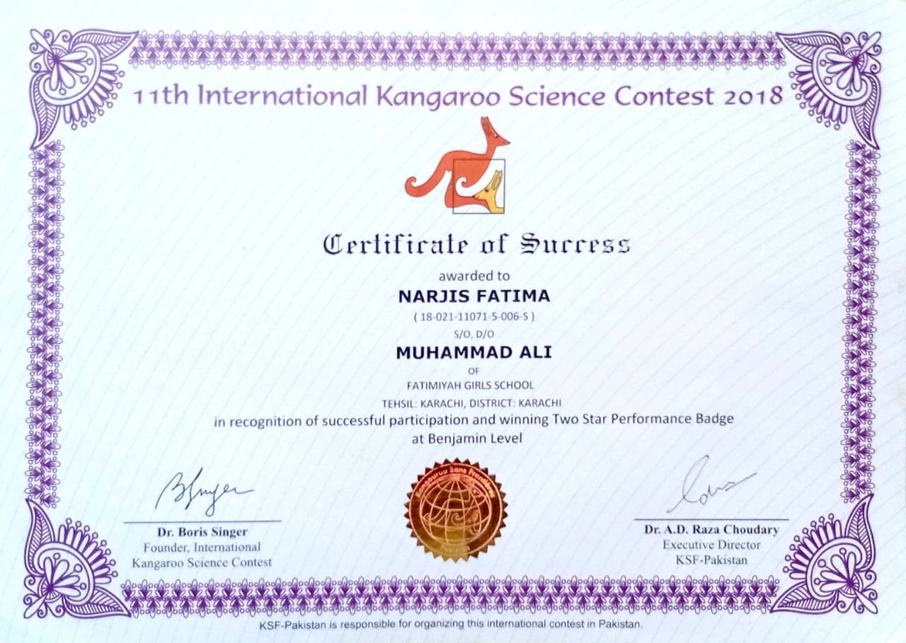 International Kangaroo Science Contest Certificate